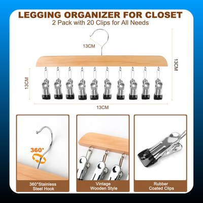 Legging Hanger for Closet Organizer with 10 Clips (2 Pack)