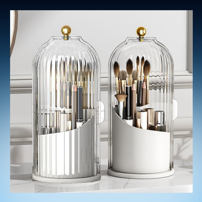 360° Rotating Brush Organizer with Transparent Lid