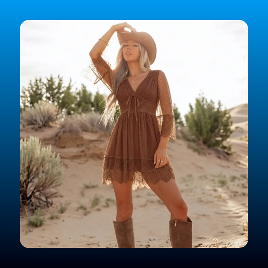 Boho Sheer Lace Mini Dress