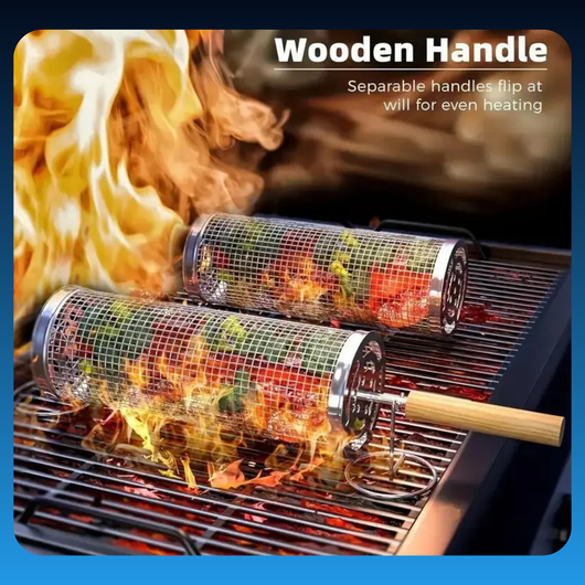 Stainless Steel Barbecue Basket with Wooden Handle