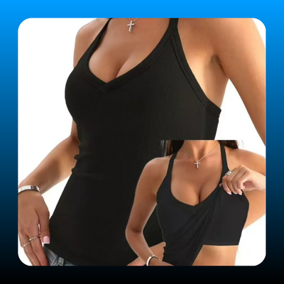 V Neck Cotton Tank Tops with Built-in Shelf Bra