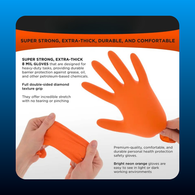 Orange Super Duty Diamond Textured Nitrile Disposable Gloves