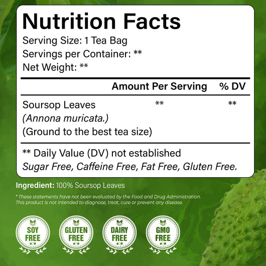 Premium Soursop Graviola Leaf Tea Bags (15 Pack)