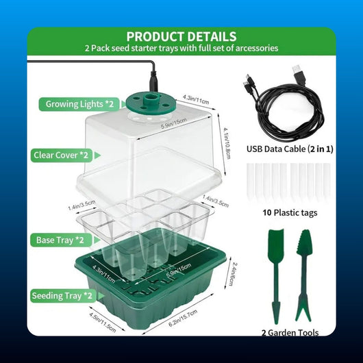 Seed Starting Tray with Grow Light (2 Pack)