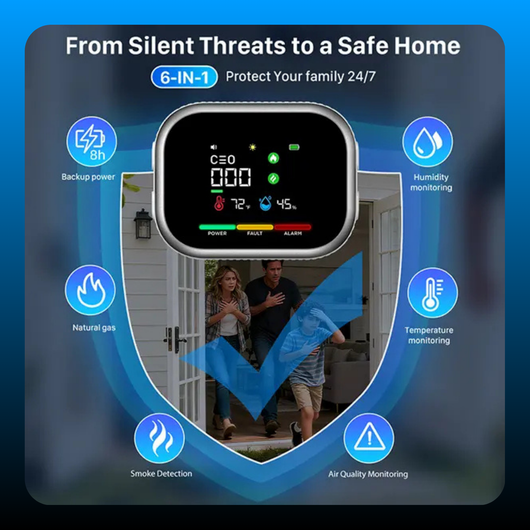 6-in-1 Portable Detector with Natural Gas & Temperature