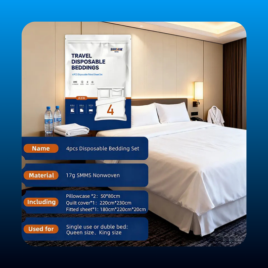Disposable 4-Piece Plain Non-Woven Fabric Bedsheet Set