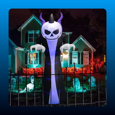 Inflatable Pumpkin Head Reaper with LEDs