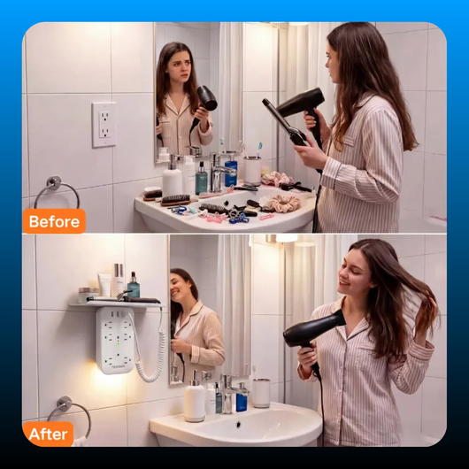 Bathroom Wall Outlet Extender with Shelf & Smart Night Light