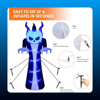 Inflatable Pumpkin Head Reaper with LEDs