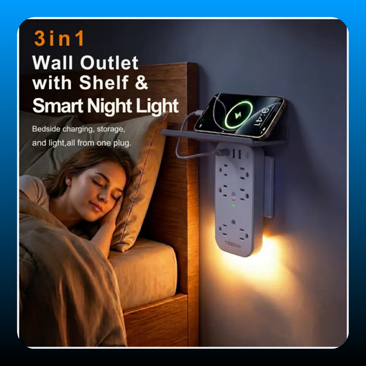 Bathroom Wall Outlet Extender with Shelf & Smart Night Light