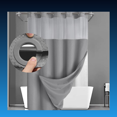 No Hook Shower Curtain with Snap in Liner (72''W x 75''H)