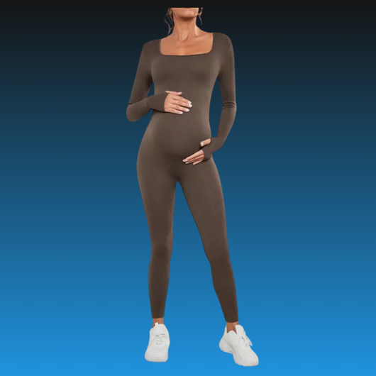 Maternity Long Sleeve Square Neck Jumpsuit