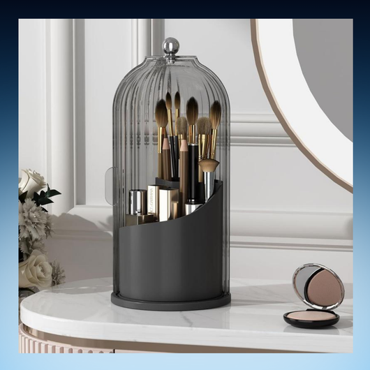 360° Rotating Brush Organizer with Transparent Lid