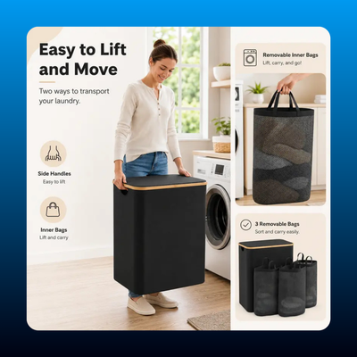 3-Section Laundry Hamper with Lid