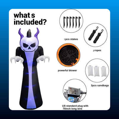 Inflatable Pumpkin Head Reaper with LEDs