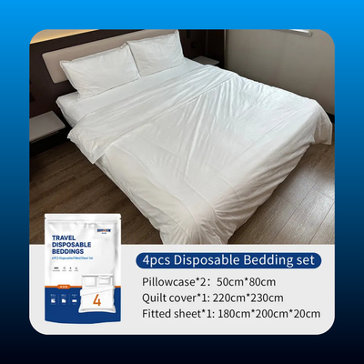 Disposable 4-Piece Plain Non-Woven Fabric Bedsheet Set