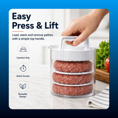 Burger Patty Container with Press Lid