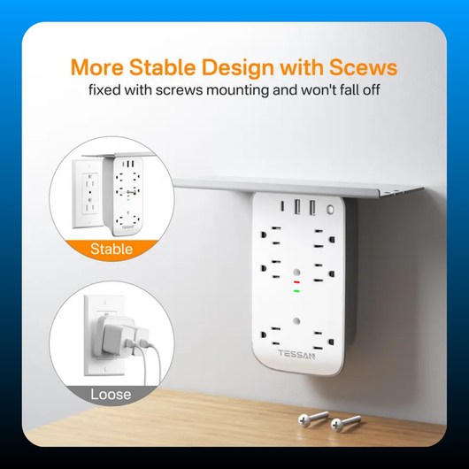 Bathroom Wall Outlet Extender with Shelf & Smart Night Light
