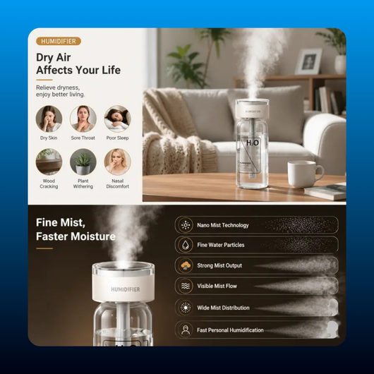 Mini Portable Cool Mist Humidifier with 7-Color Night Light