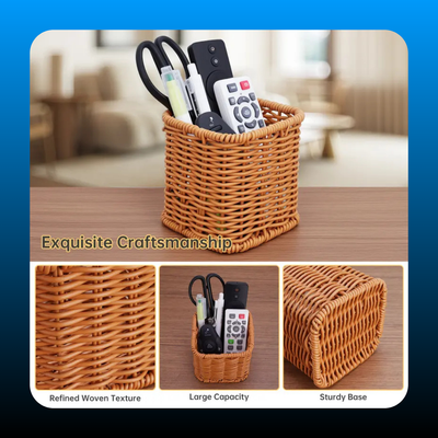 Rattan Style Bedside Remote Control Holder