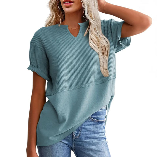 Cozy Oversized Waffle Knit V-Neck Top