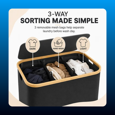 3-Section Laundry Hamper with Lid