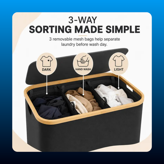 3-Section Laundry Hamper with Lid