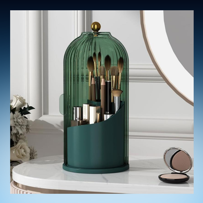 360° Rotating Brush Organizer with Transparent Lid