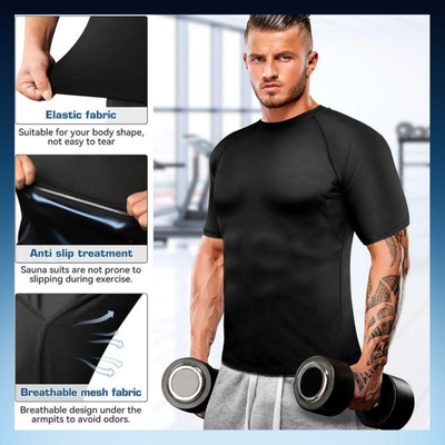 Men’s Sauna Sweat Shirt Short Sleeve Compression Workout Top