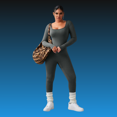 Maternity Long Sleeve Square Neck Jumpsuit