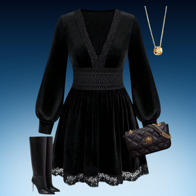 Plus Size Velvet Lace Lantern Sleeve Dress