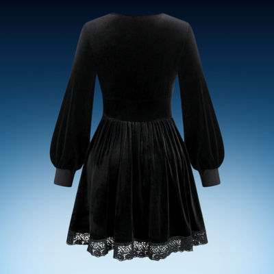 Plus Size Velvet Lace Lantern Sleeve Dress