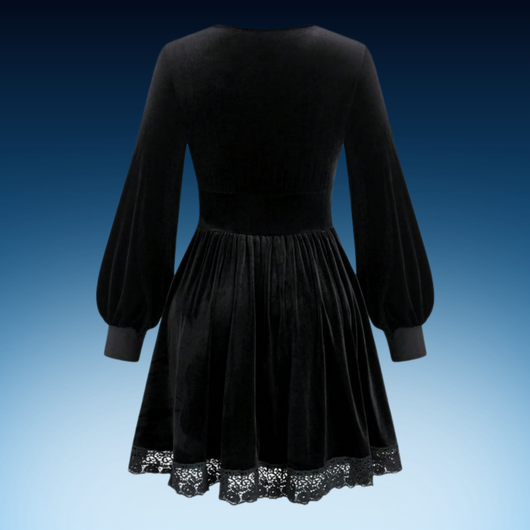 Plus Size Velvet Lace Lantern Sleeve Dress