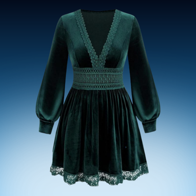 Plus Size Velvet Lace Lantern Sleeve Dress