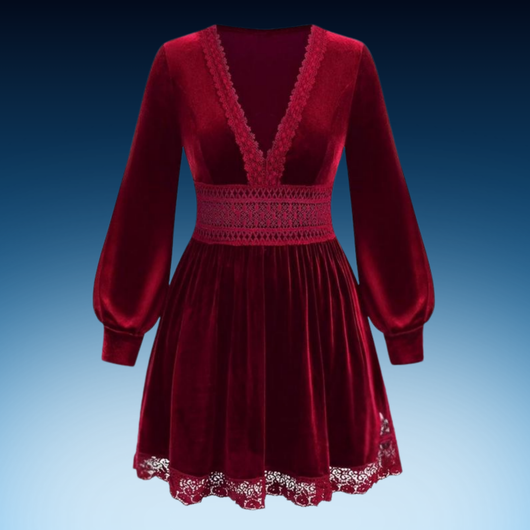 Plus Size Velvet Lace Lantern Sleeve Dress