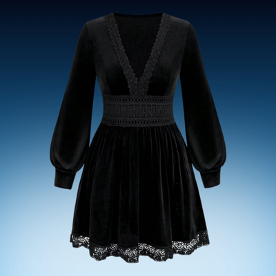 Plus Size Velvet Lace Lantern Sleeve Dress