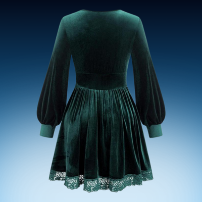 Plus Size Velvet Lace Lantern Sleeve Dress