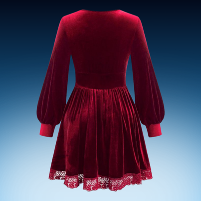 Plus Size Velvet Lace Lantern Sleeve Dress