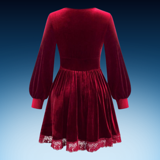 Plus Size Velvet Lace Lantern Sleeve Dress
