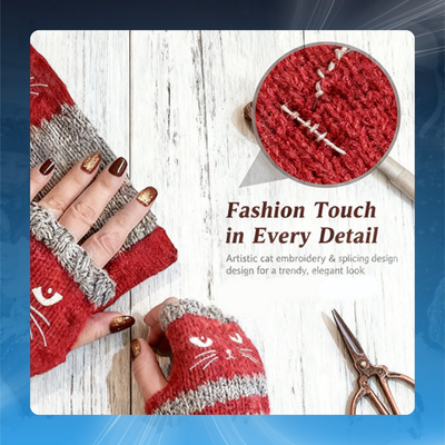 Women’s Cat Knit Fingerless Gloves