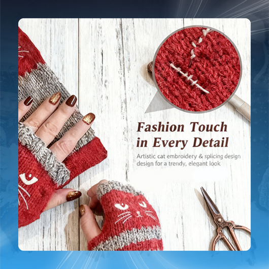 Women’s Cat Knit Fingerless Gloves