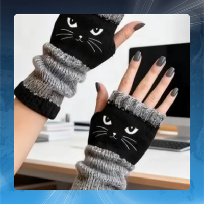 Women’s Cat Knit Fingerless Gloves