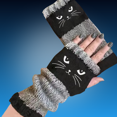 Women’s Cat Knit Fingerless Gloves