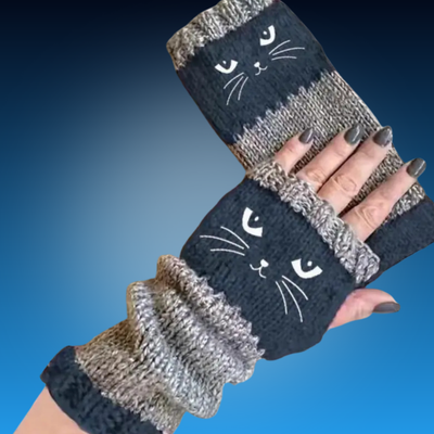 Women’s Cat Knit Fingerless Gloves