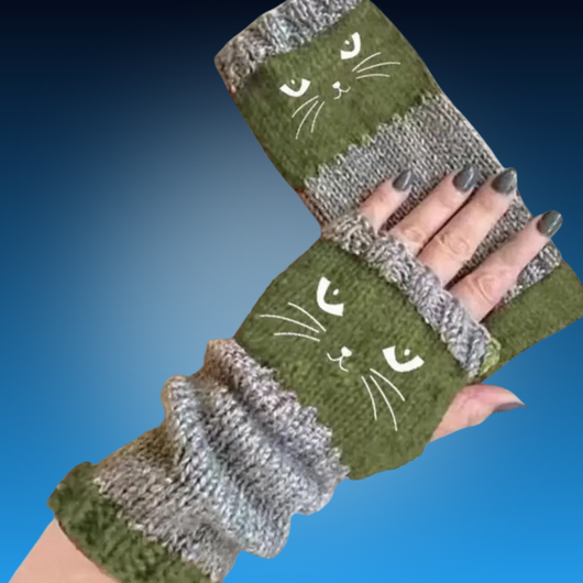 Women’s Cat Knit Fingerless Gloves