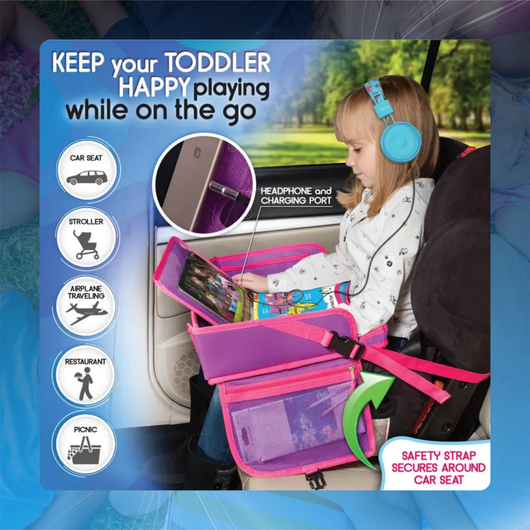 Kids Car Seat Travel Tray with Storage