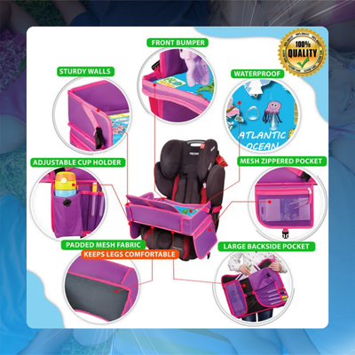 Kids Car Seat Travel Tray with Storage