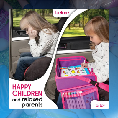 Kids Car Seat Travel Tray with Storage
