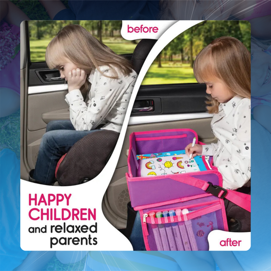 Kids Car Seat Travel Tray with Storage