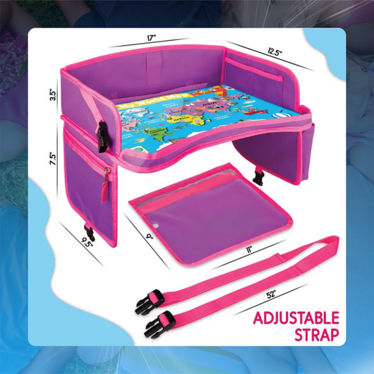 Kids Car Seat Travel Tray with Storage